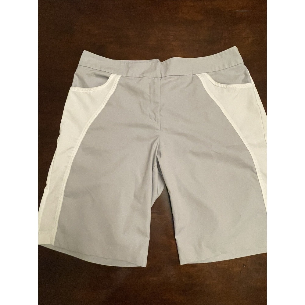 IZOD Womens Sz 14 Golf Stretch Bermuda Shorts Gray/White RN36543 EUC